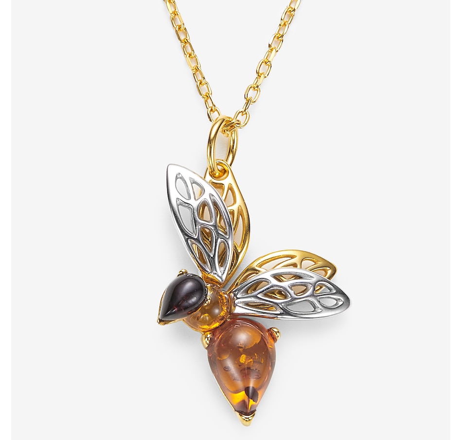 Image 244926.jpg, Product 244-926 / Price $119.99, Amber Extraordinaire Sterling Silver Yellow Gold Plate Amber Bee Pendant with Chain from Amber Extraordinaire on TSC.ca's Jewellery department