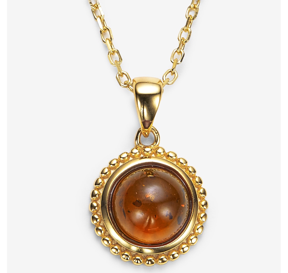 Image 244936.jpg, Product 244-936 / Price $79.99, Amber Extraordinaire Sterling Silver 22K Yellow Gold Plate Amber Cabochon Pendant with Chain from Amber Extraordinaire on TSC.ca's Jewellery department