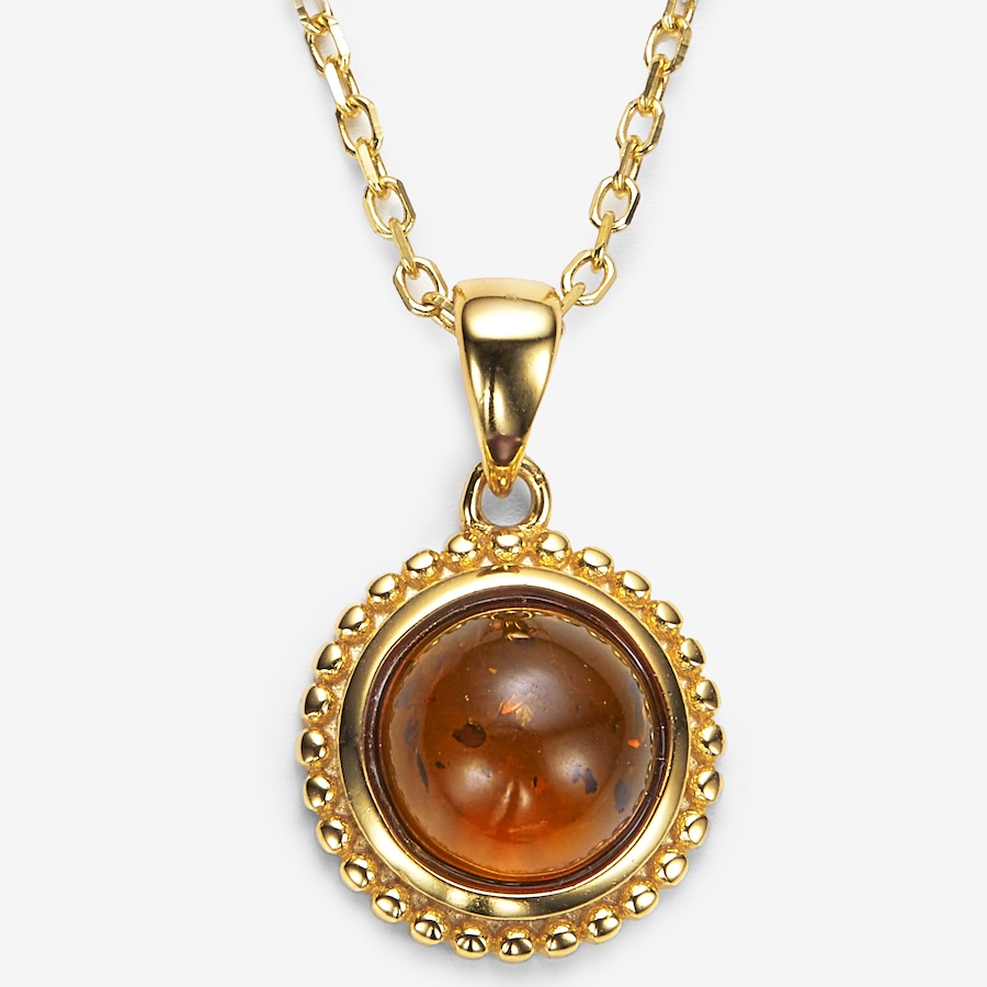 Image 244936.jpg, Product 244-936 / Price $49.88, Amber Extraordinaire Sterling Silver 22K Yellow Gold Plate Amber Cabochon Pendant with Chain from Amber Extraordinaire on TSC.ca's Jewellery department