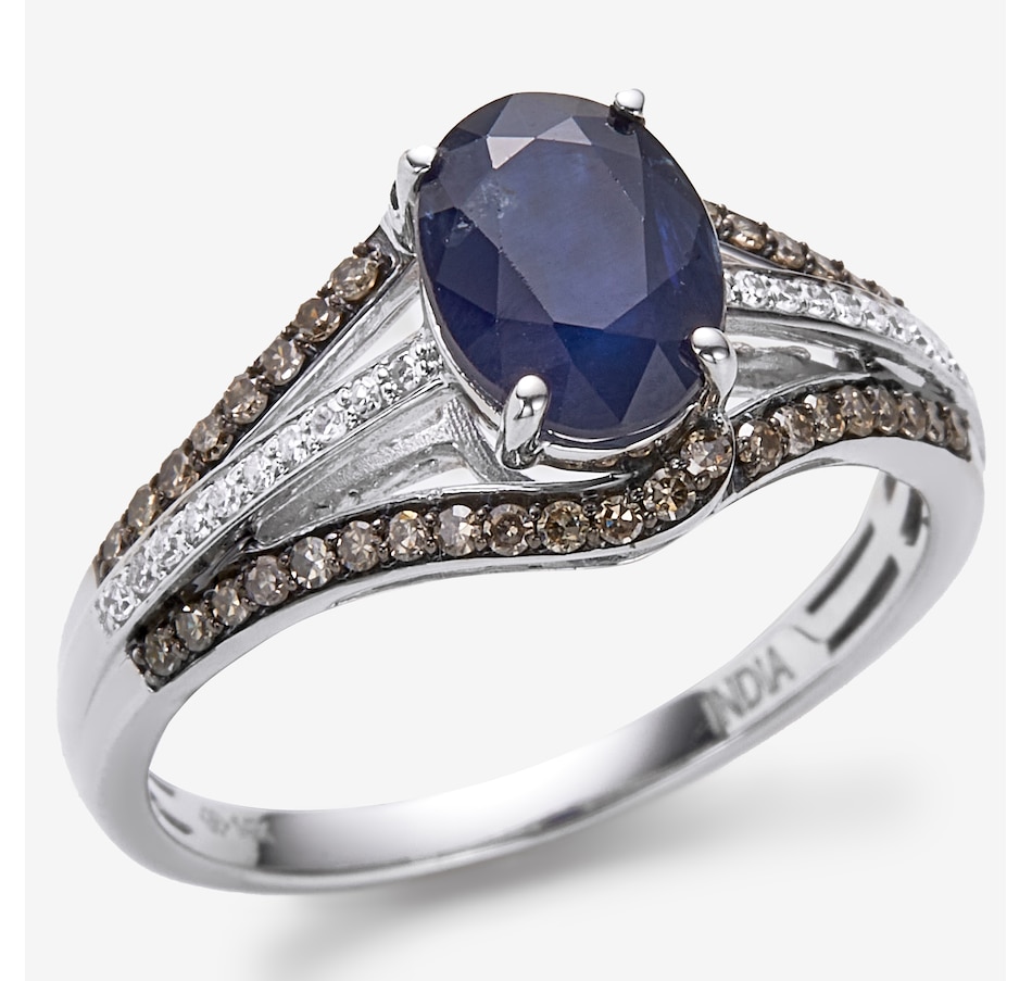 Image 245003_ALTMORE2.jpg, Product 245-003 / Price $829.99, 14K White Gold Blue Sapphire, White & Champagne Diamonds Ring from The Vault on TSC.ca's Jewellery department