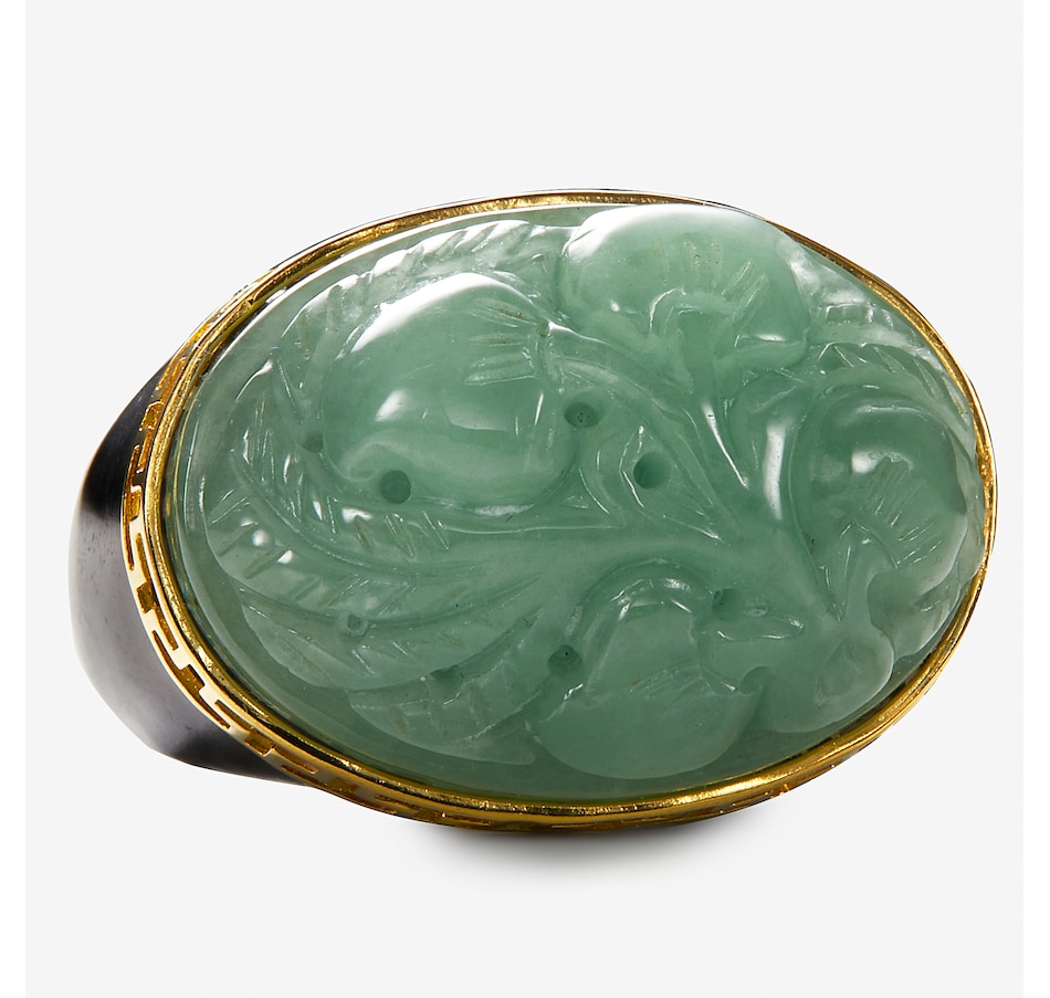 Image 245275.jpg, Product 245-275 / Price $289.99, Roz Kwan Gold Plated Carved Green And Charcoal Jade Ring from Roz Kwan Jewellery Collection on TSC.ca's Jewellery department