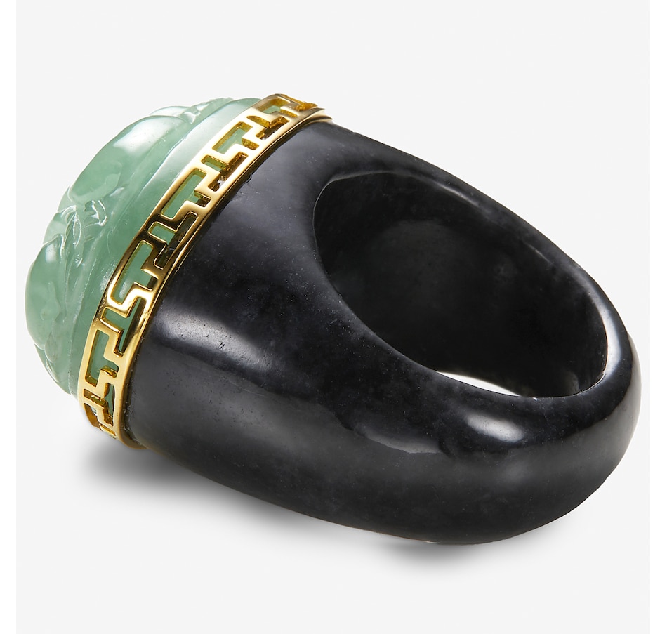 Image 245275_ALTMORE1.jpg, Product 245-275 / Price $289.99, Roz Kwan Gold Plated Carved Green And Charcoal Jade Ring from Roz Kwan Jewellery Collection on TSC.ca's Jewellery department