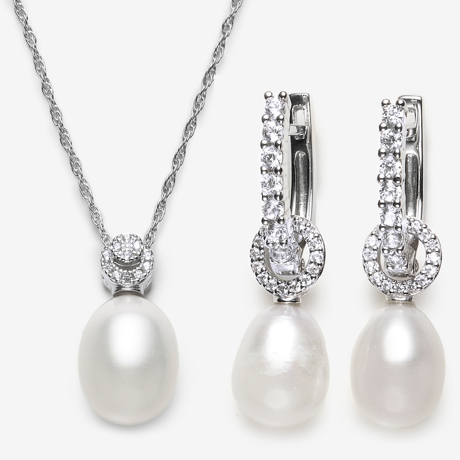 Image 245277.jpg, Product 245-277 / Price $199.99, Sterling Silver Drop Fresh Water Pearl White Zircon Earring And Pendant With Chain Set from Roz Kwan Jewellery Collection on TSC.ca's Jewellery department