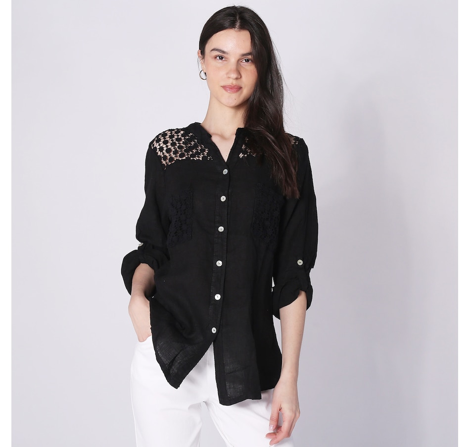 Image 245406_BLK.jpg, Product 245-406 / Price $34.33, M Made In Italy Lace Yoke Button Front Blouse from M Made in Italy on TSC.ca's Fashion department