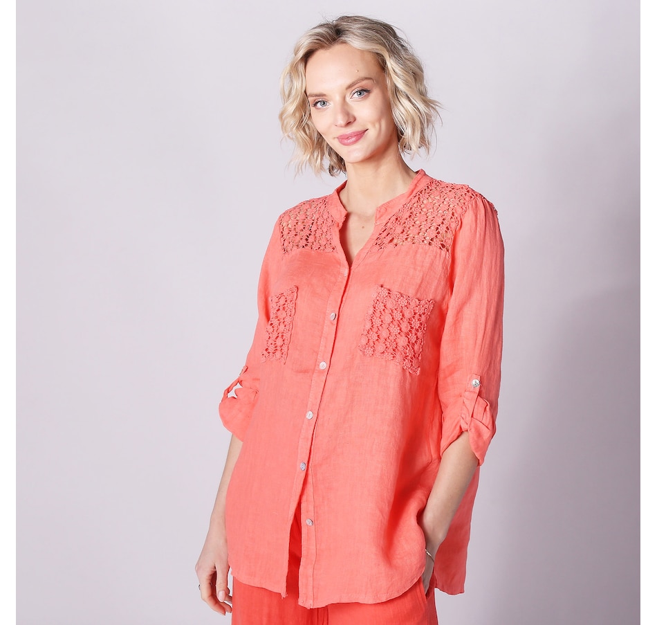 Image 245406_CRL.jpg, Product 245-406 / Price $34.33, M Made In Italy Lace Yoke Button Front Blouse from M Made in Italy on TSC.ca's Fashion department