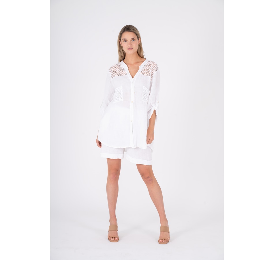 Image 245406_WHT.jpg, Product 245-406 / Price $34.33, M Made In Italy Lace Yoke Button Front Blouse from M Made in Italy on TSC.ca's Fashion department