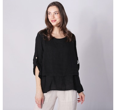 M Made In Italy Roll Tab Sleeve Layered Top