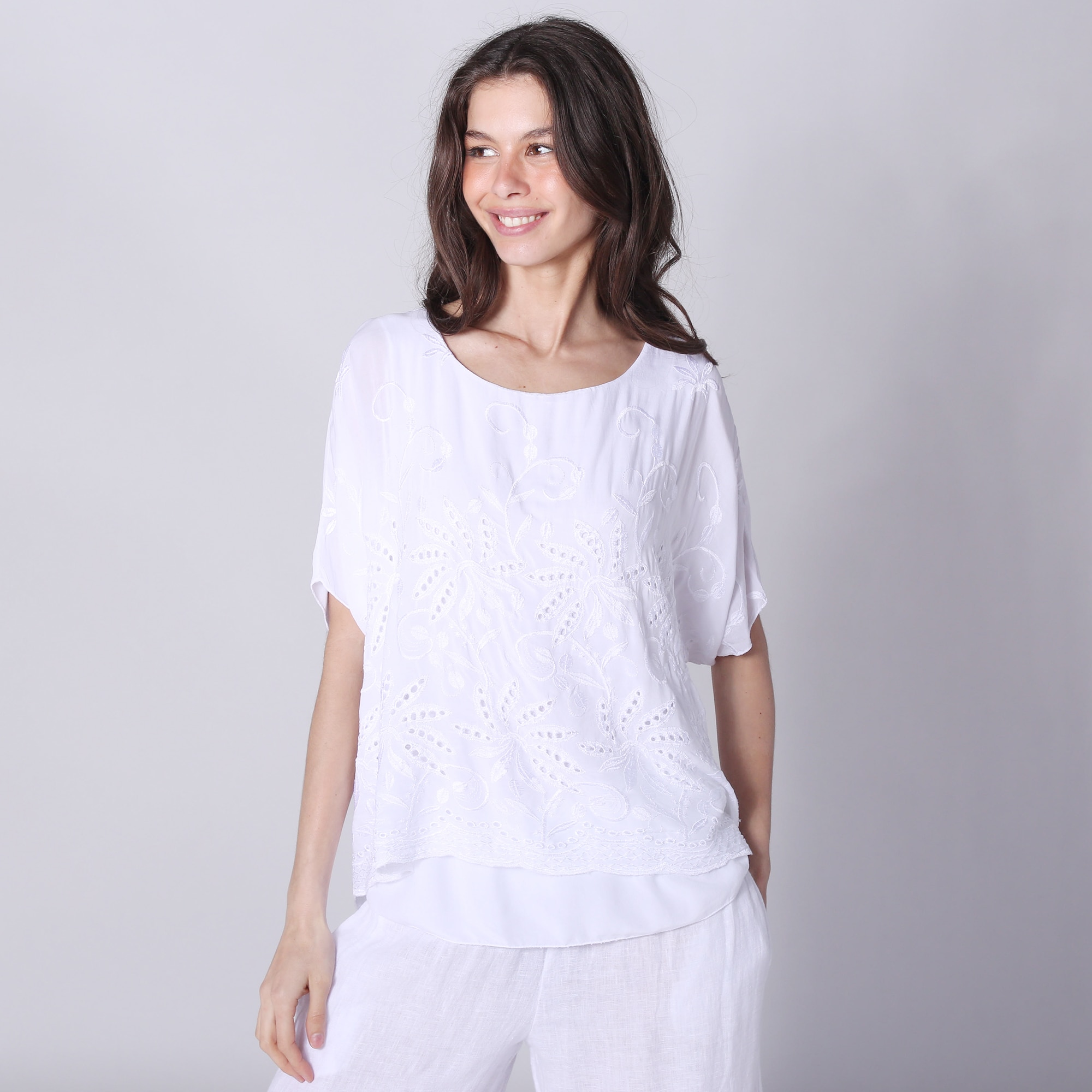 M Made In Italy Eyelet Layered Top