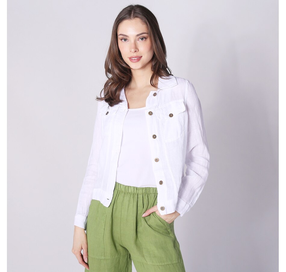 Image 245413_WHT.jpg, Product 245-413 / Price $39.33, M Made In Italy Linen Jean Jacket Style Topper from M Made in Italy on TSC.ca's Fashion department
