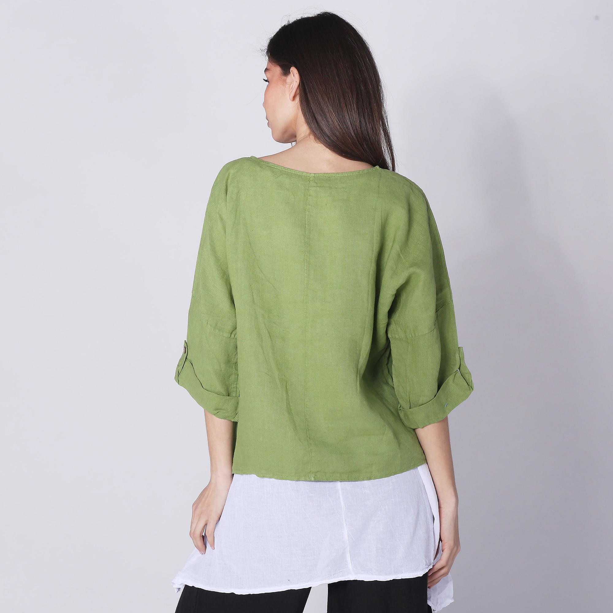 M Made In Italy Layered Roll Tab Sleeve Top