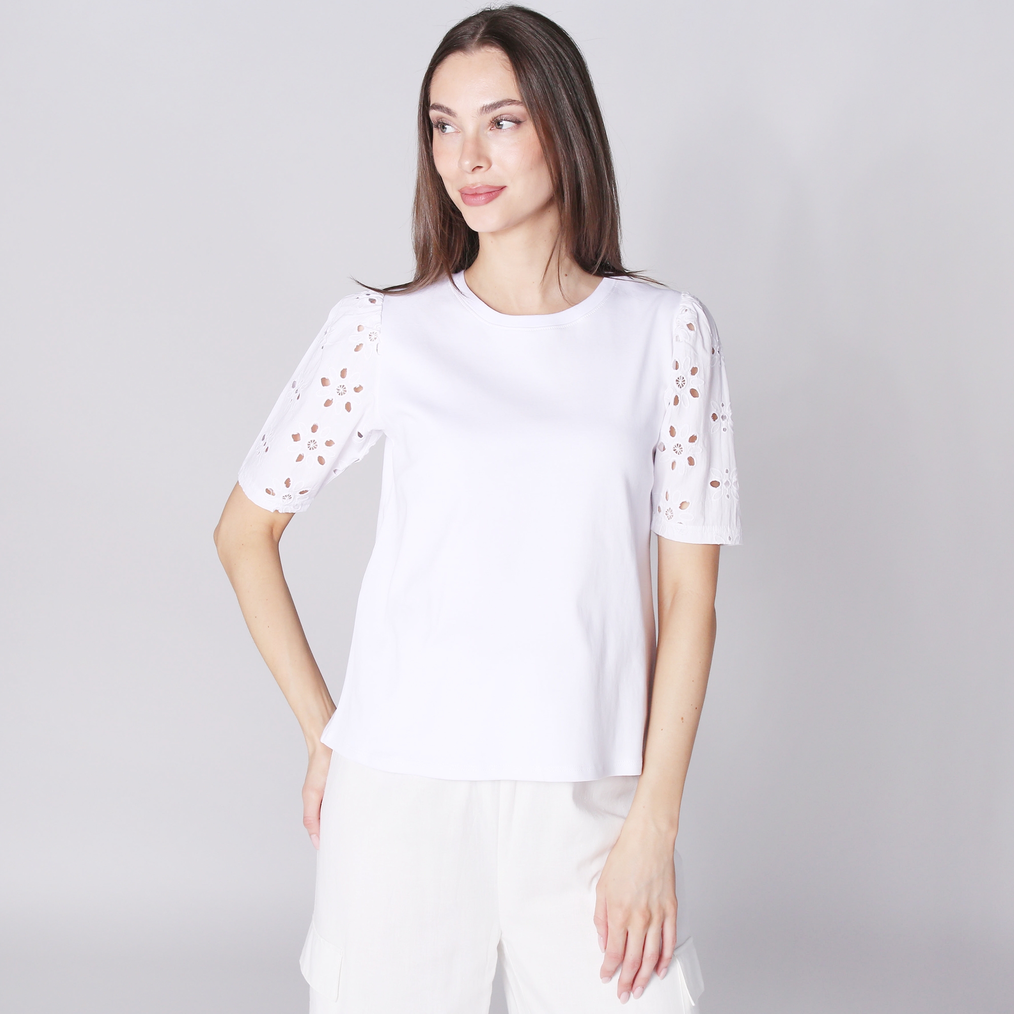 Isaac Mizrahi Eyelet Sleeve Knit Top - TSC.ca