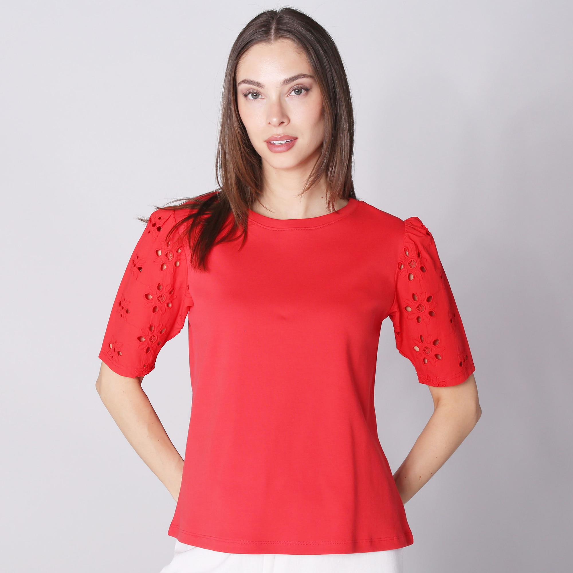 Isaac Mizrahi Eyelet Sleeve Knit Top