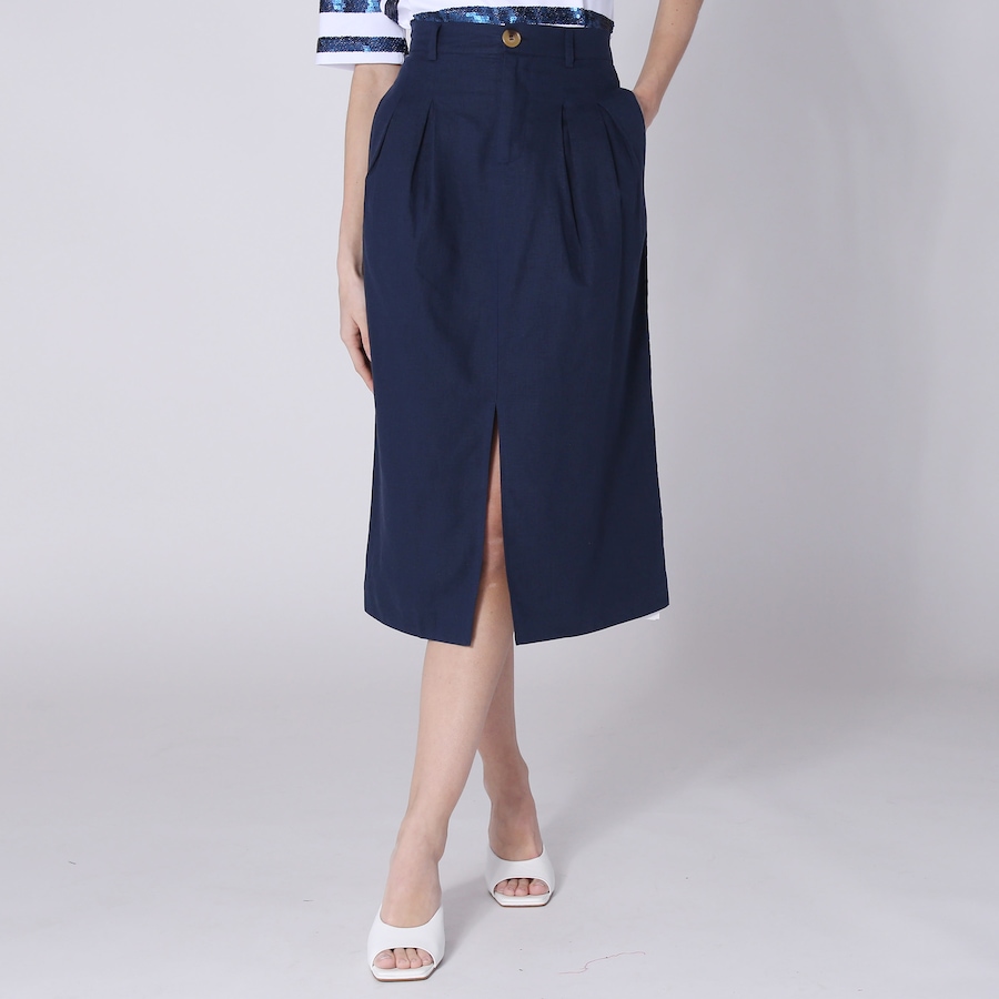 Image 245557_NVY.jpg, Product 245-557 / Price $34.33, Isaac Mizrahi Linen Blend Midi Skirt from Isaac Mizrahi New York on TSC.ca's Fashion department