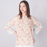 Isaac Mizrahi Cotton Voile Lace Detail Top