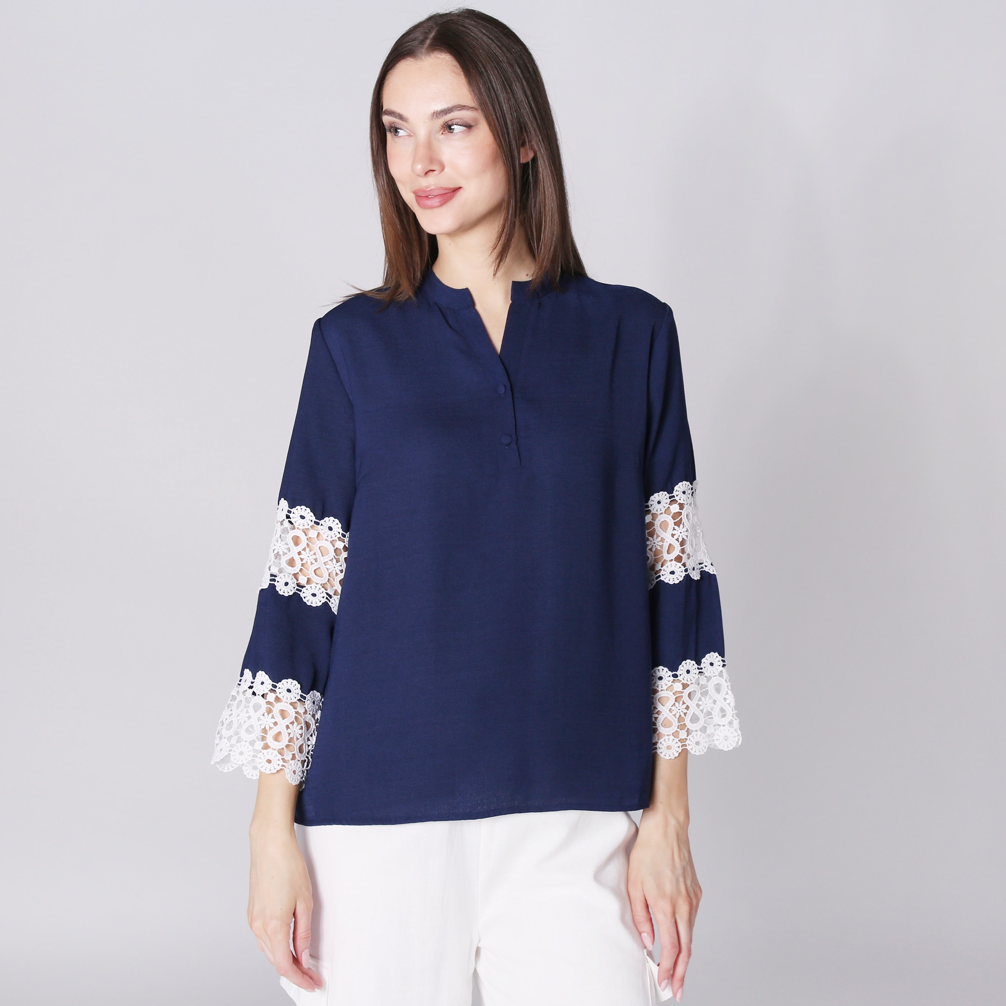 Isaac Mizrahi Cotton Voile Lace Detail Top