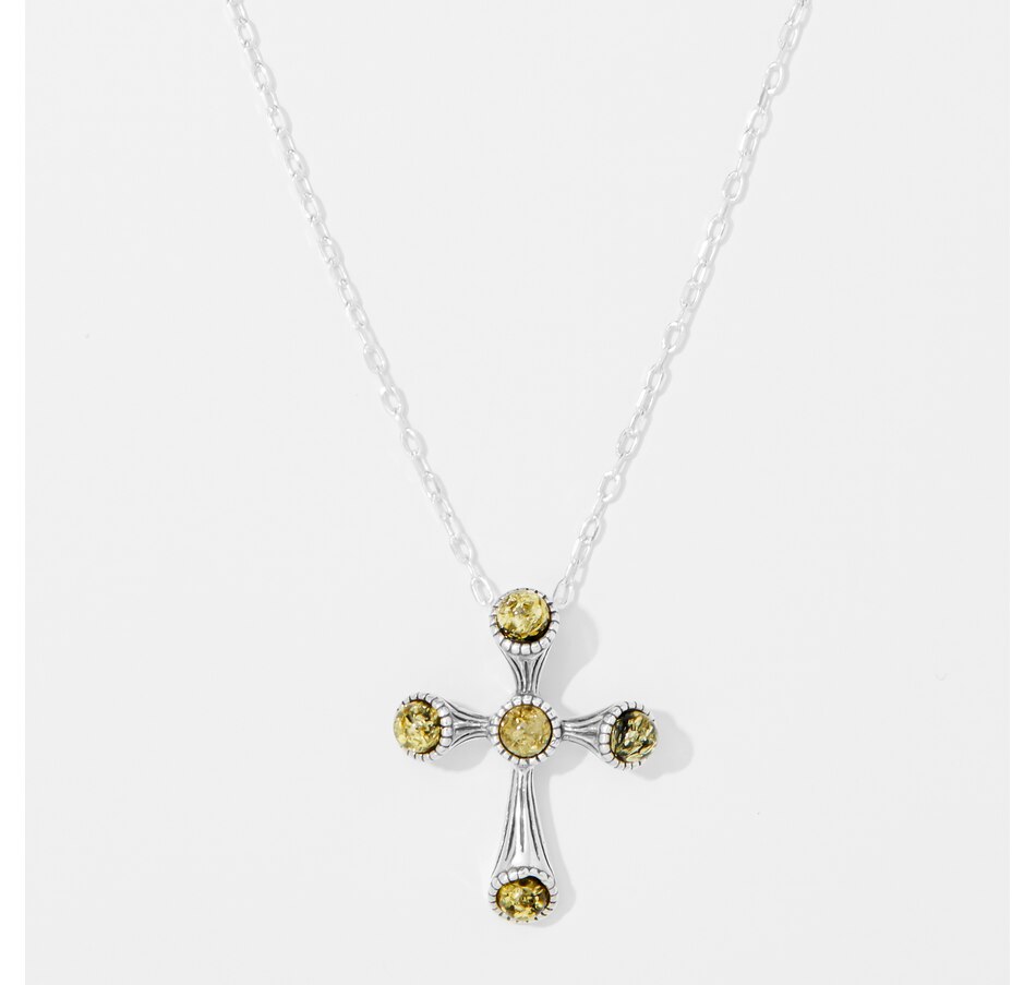 Image 245657_GRN.jpg, Product 245-657 / Price $69.99, Amber Extraordinaire Sterling Silver Amber Cross Pendant with Chain from Amber Extraordinaire on TSC.ca's Jewellery department