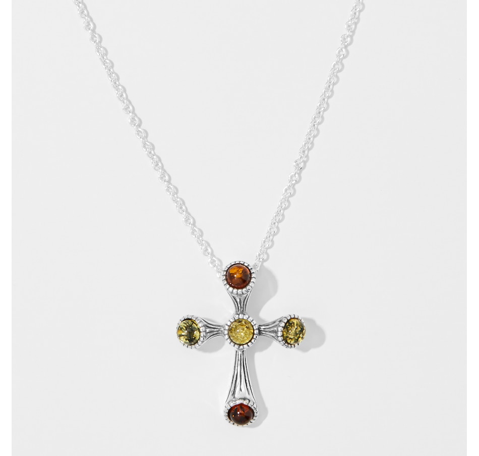 Image 245657_MTI.jpg, Product 245-657 / Price $69.99, Amber Extraordinaire Sterling Silver Amber Cross Pendant with Chain from Amber Extraordinaire on TSC.ca's Jewellery department