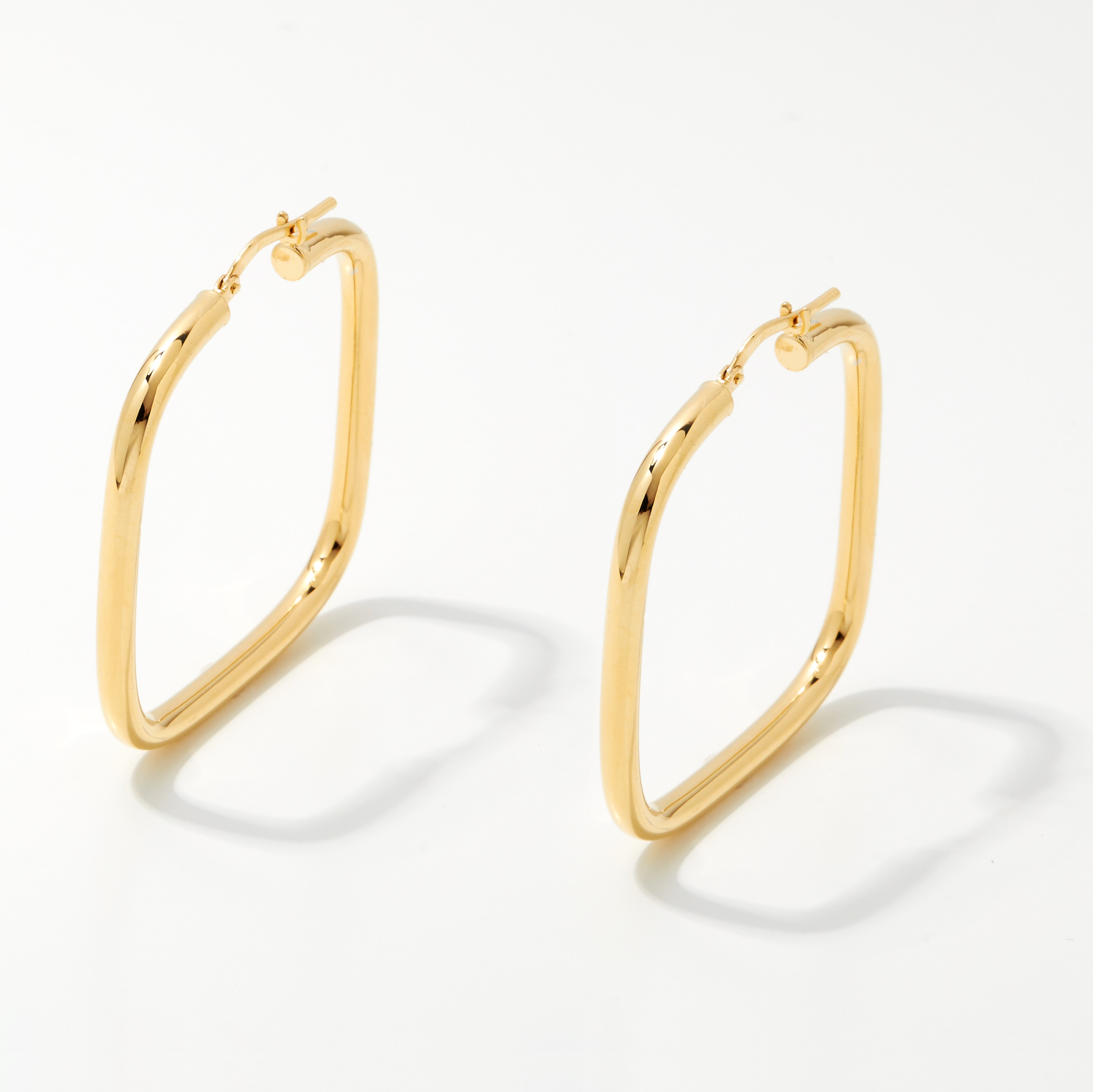 Bronzoro 18K Yellow Gold Plated Round Tube Square Hoop Earrings