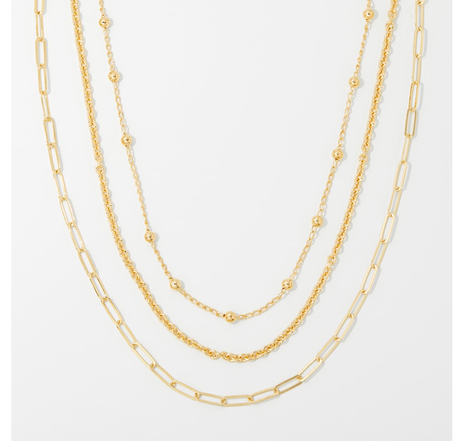 Jewellery Jewellery Sets Bronzoro 18K Yellow Gold Plated Set Of 3 Necklaces, Station Bead