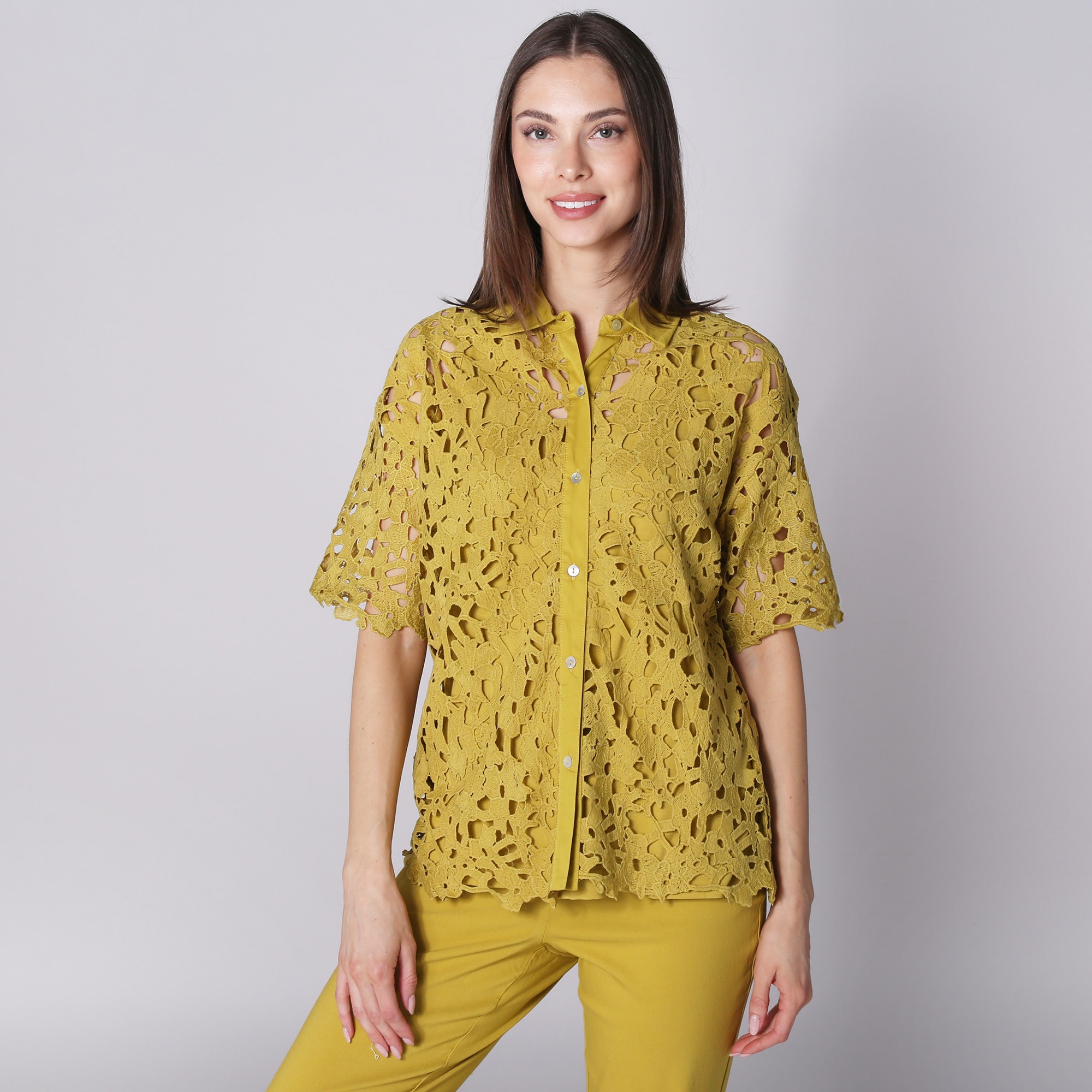 yellow lace blouse styles