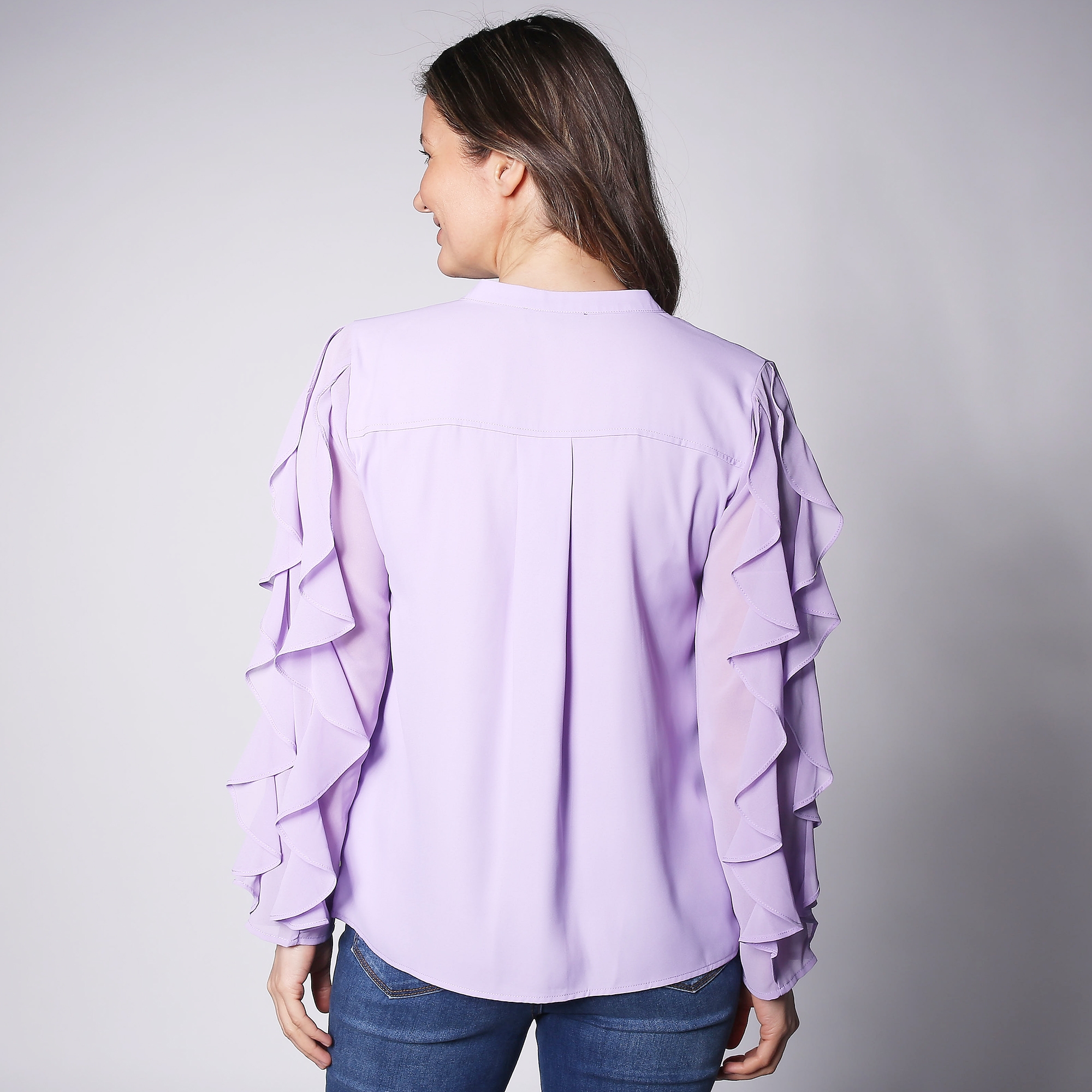 lilac ruffle blouse