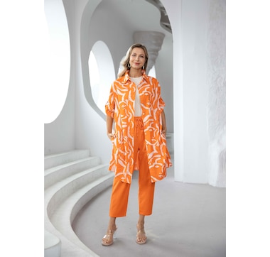 Orange Fashion Village Linen Tunic Blouse