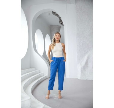 Orange Fashion Village Linen Straight Leg Pant With Pockets