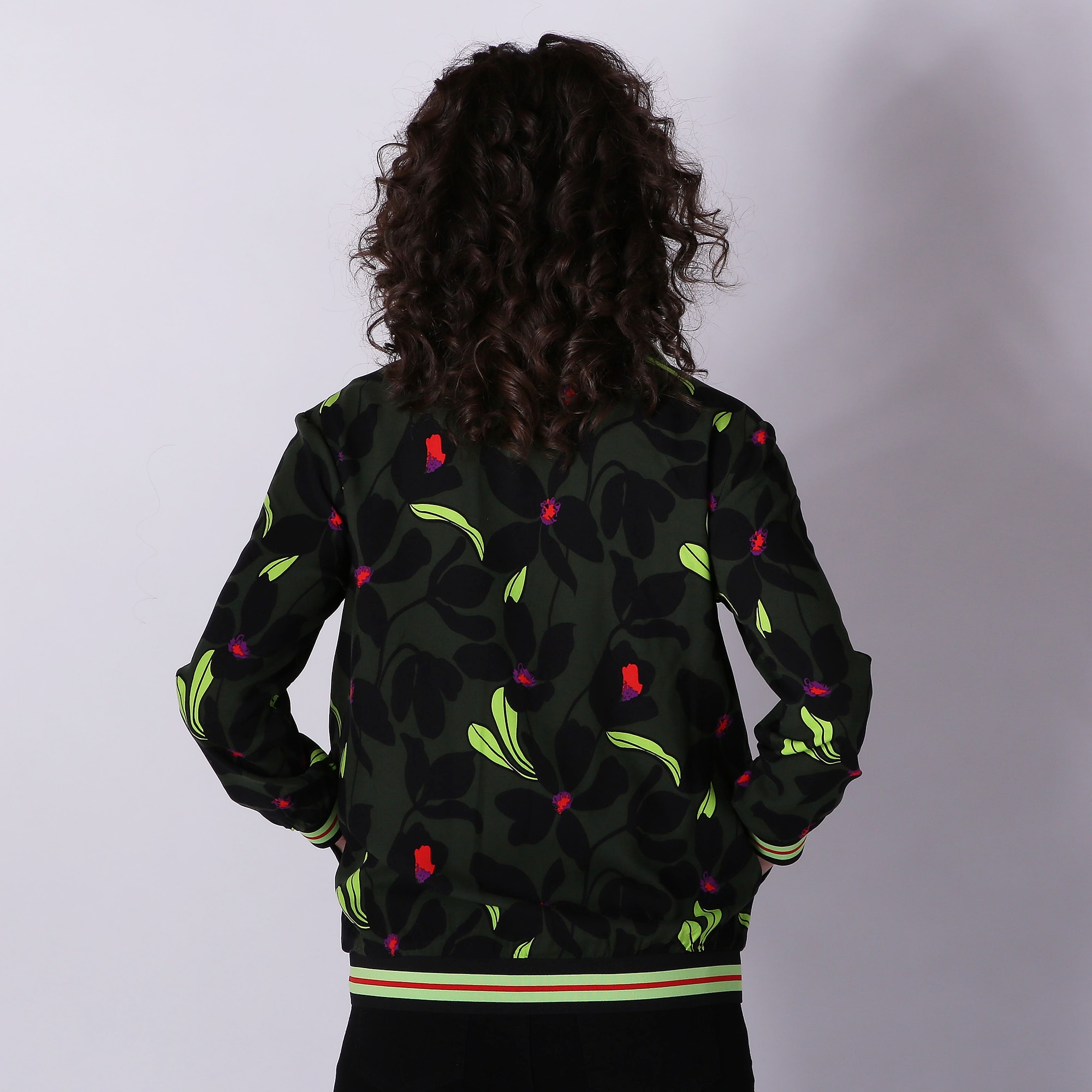 Mr. Max Printed Taylor Zip Bomber Jacket With Contrast Band And Lime Detail