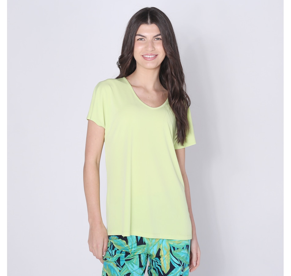 Kim & Co Brazil Jersey Short  Sleeve Top with Front  Tie