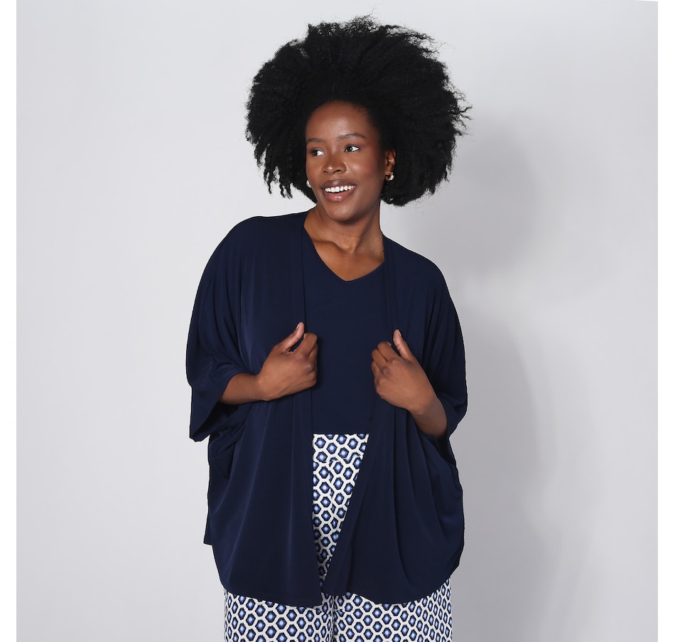 Image 246223_NVY.jpg, Product 246-223 / Price $31.33, Kim & Co. Brazil Knit 3/4 Length Sleeve Caftan Cardigan from Kim & Co. on TSC.ca's Clothing & Shoes department