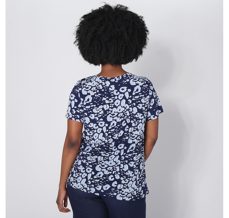 Kim & Co Printed Brazil Knit Jersey 3/4 Sleeve Mock Neck Keyhole Top main image 1