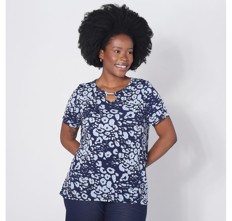 Kim & Co. Printed Brazil Knit Short Sleeve Hi-Low Shirt - TSC.ca