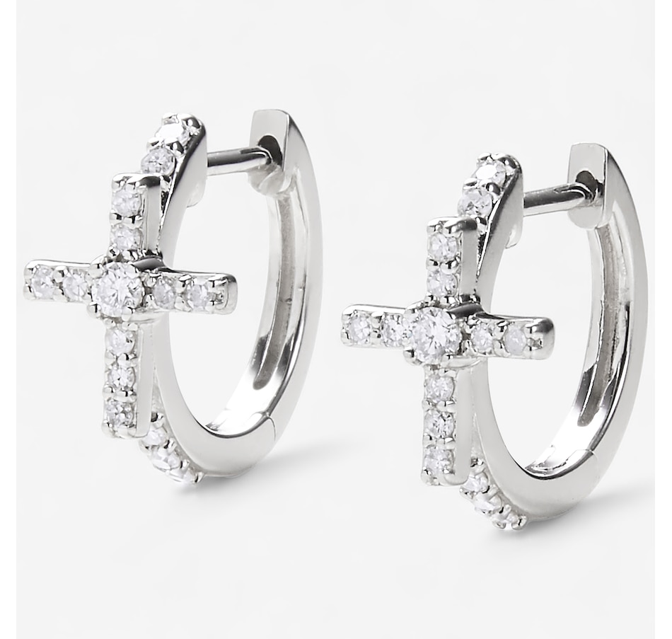 Image 246282.jpg, Product 246-282 / Price $299.99, Colours of Diamonds Sterling Silver Rhodium Plate 0.25 ctw Cross Diamond Hoop Earrings from Colours of Diamonds on TSC.ca's Jewellery department