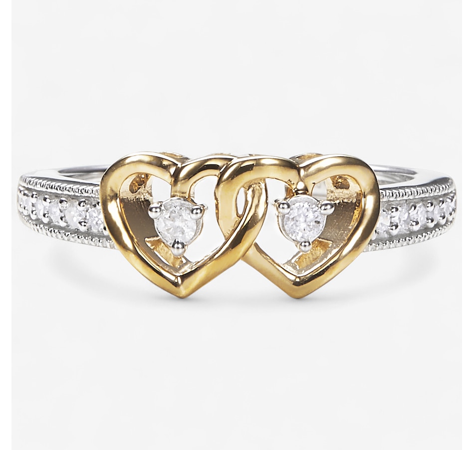 Image 246287.jpg, Product 246-287 / Price $99.99, Colours of Diamonds Sterling Silver Yellow Gold Plated 0.15 ctw Twin Heart White Diamond Ring from Colours of Diamonds on TSC.ca's Jewellery department