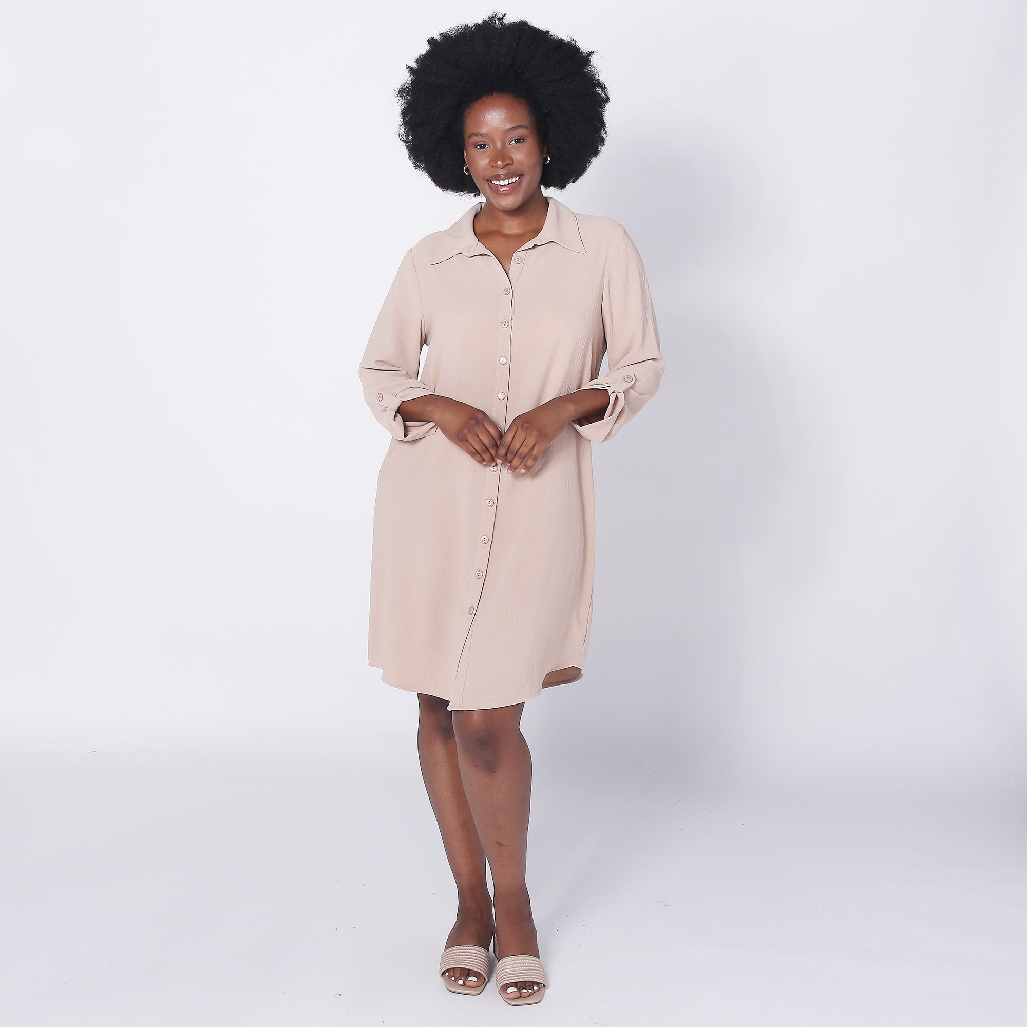 Beige shirt dress best sale