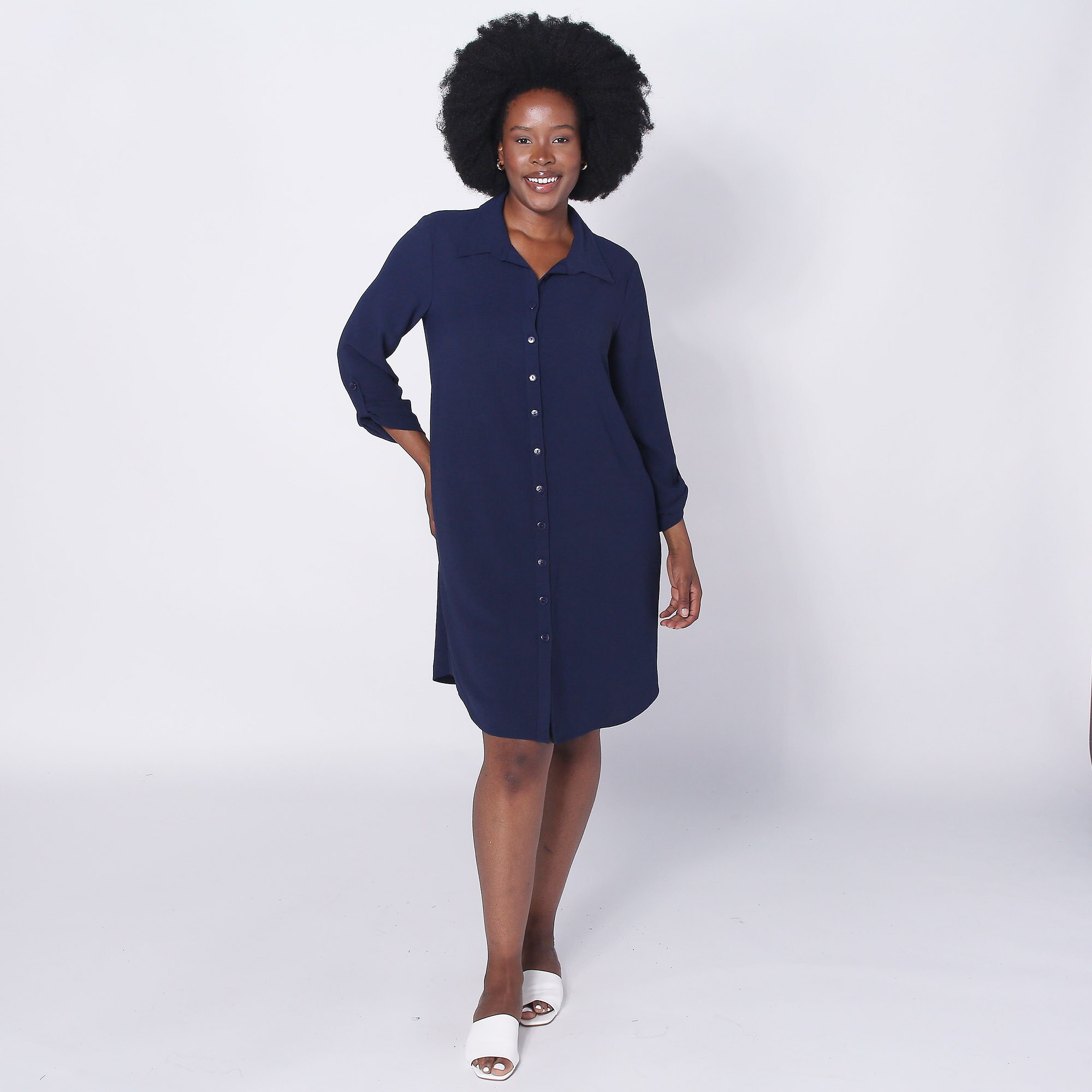 Kim & Co. Crinkle Poplin 3/4 Sleeve Shirt Dress - TSC.ca
