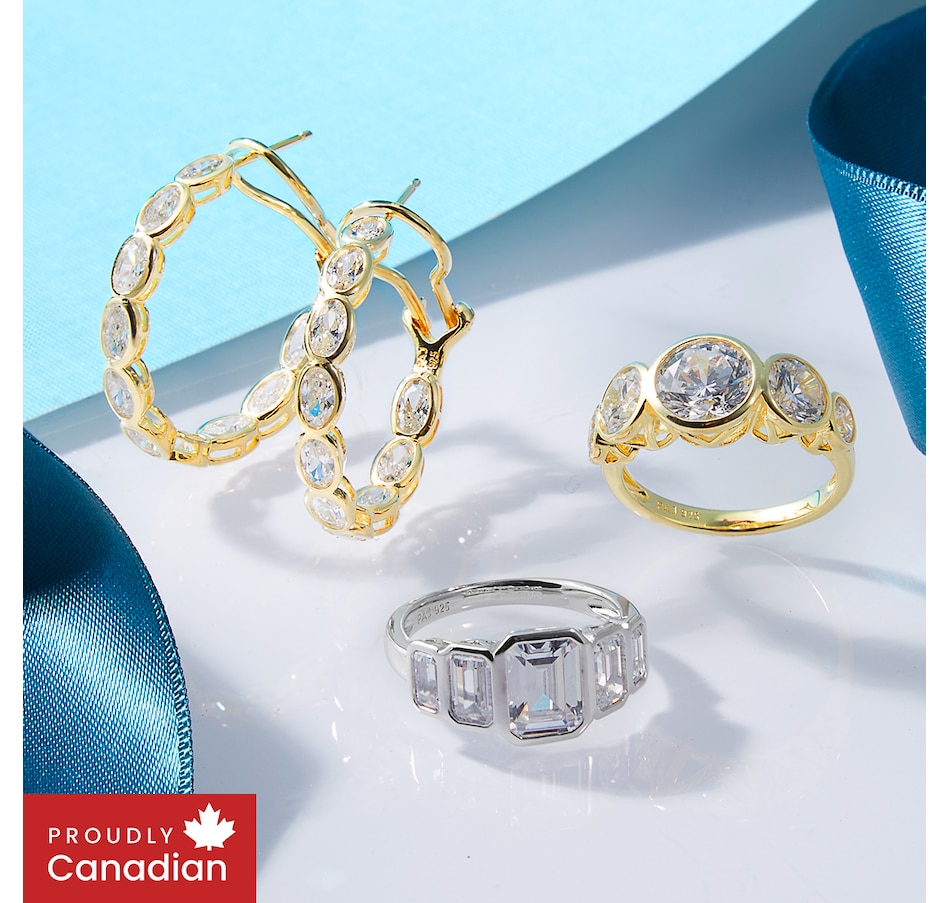 Image 246356_ALTMORE100.jpg, Product 246-356 / Price $99.99, Diamonelle Sterling Silver Shaped Bezel Set Diamonelle Hoop Earrings from Diamonelle on TSC.ca's Jewellery department