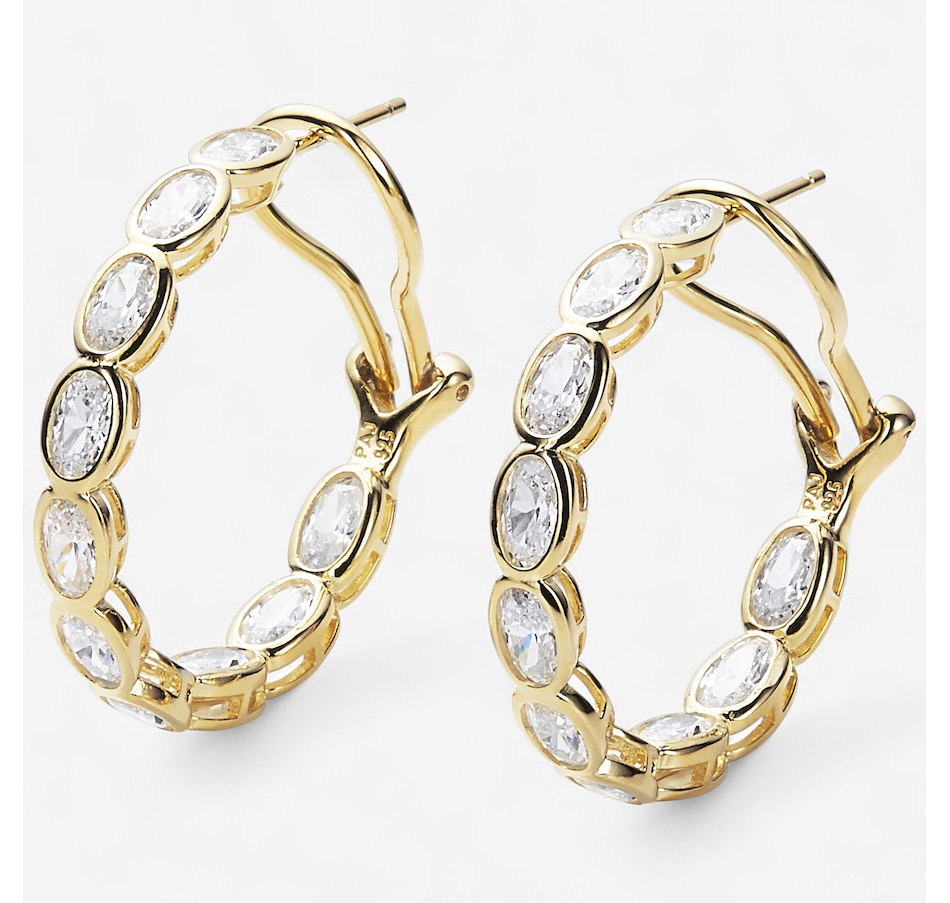 Image 246356_GPOVL.jpg, Product 246-356 / Price $99.99, Diamonelle Sterling Silver Shaped Bezel Set Diamonelle Hoop Earrings from Diamonelle on TSC.ca's Jewellery department