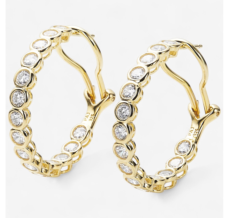 Image 246356_GPRND.jpg, Product 246-356 / Price $99.99, Diamonelle Sterling Silver Shaped Bezel Set Diamonelle Hoop Earrings from Diamonelle on TSC.ca's Jewellery department