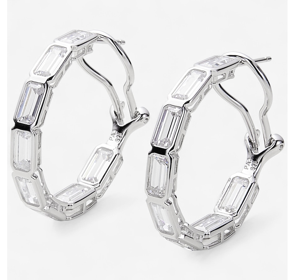 Image 246356_REMER.jpg, Product 246-356 / Price $99.99, Diamonelle Sterling Silver Shaped Bezel Set Diamonelle Hoop Earrings from Diamonelle on TSC.ca's Jewellery department