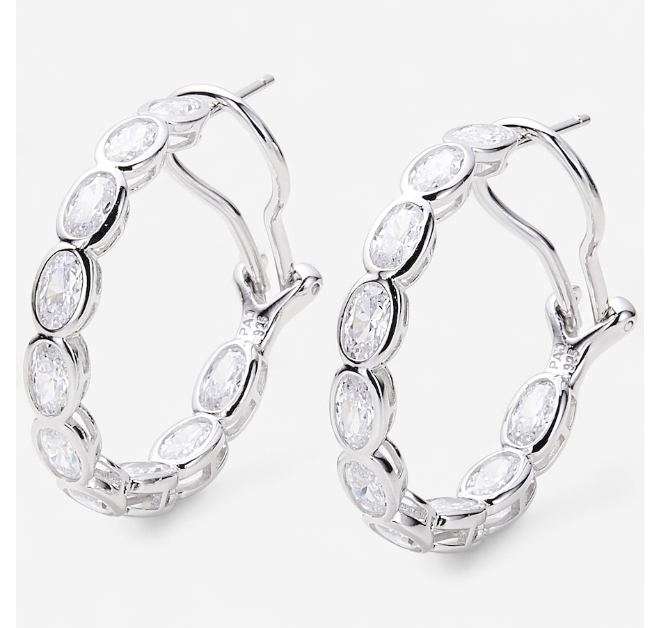 Image 246356_RHOVL.jpg, Product 246-356 / Price $99.99, Diamonelle Sterling Silver Shaped Bezel Set Diamonelle Hoop Earrings from Diamonelle on TSC.ca's Jewellery department