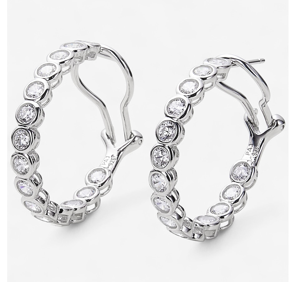 Image 246356_RHRND.jpg, Product 246-356 / Price $99.99, Diamonelle Sterling Silver Shaped Bezel Set Diamonelle Hoop Earrings from Diamonelle on TSC.ca's Jewellery department