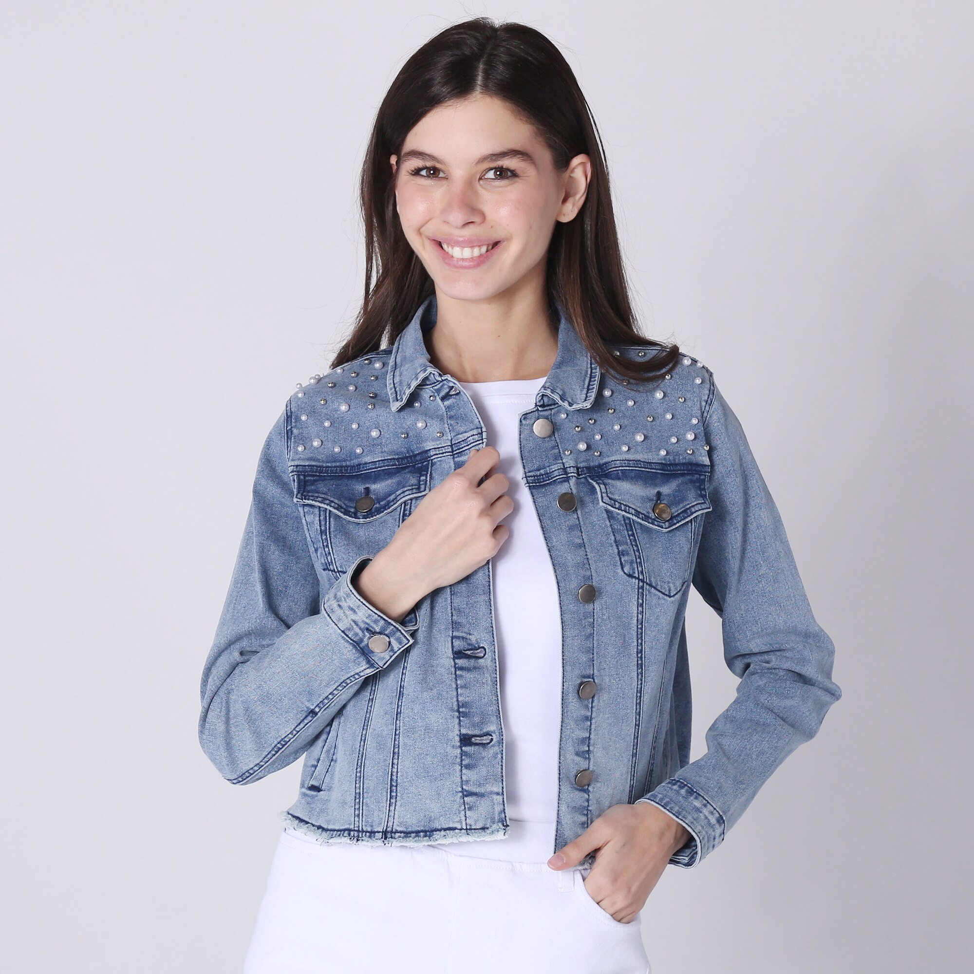 Parker & Rowe Denim Jacket With Pearls