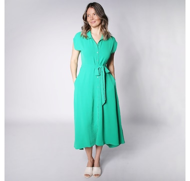 Product 247-290 / Price $19.33 , Nina Leonard Collared Button Front Textured Dress With Pockets