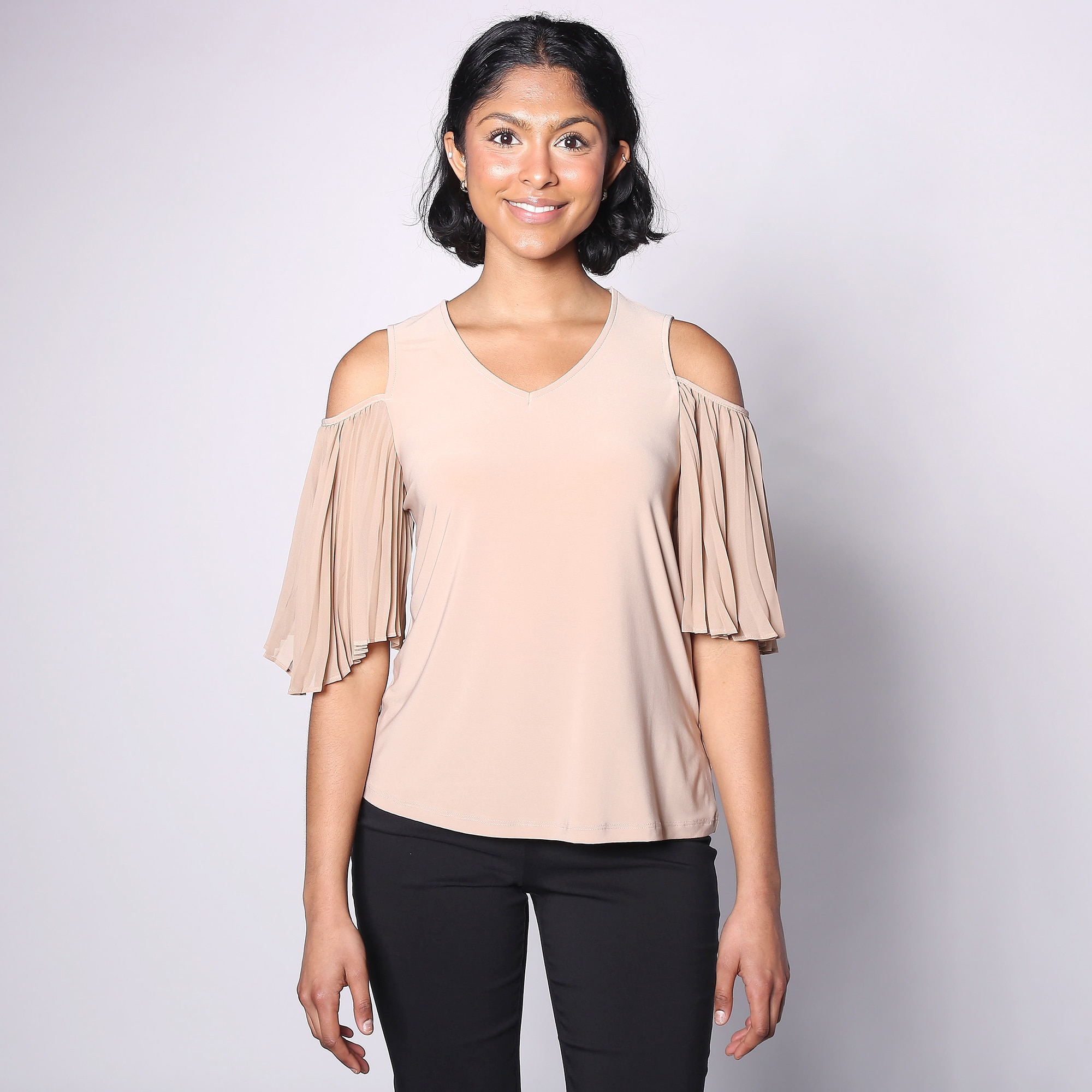 Nina Leonard V-Neck Cold Shoulder Chiffon Top - TSC.ca