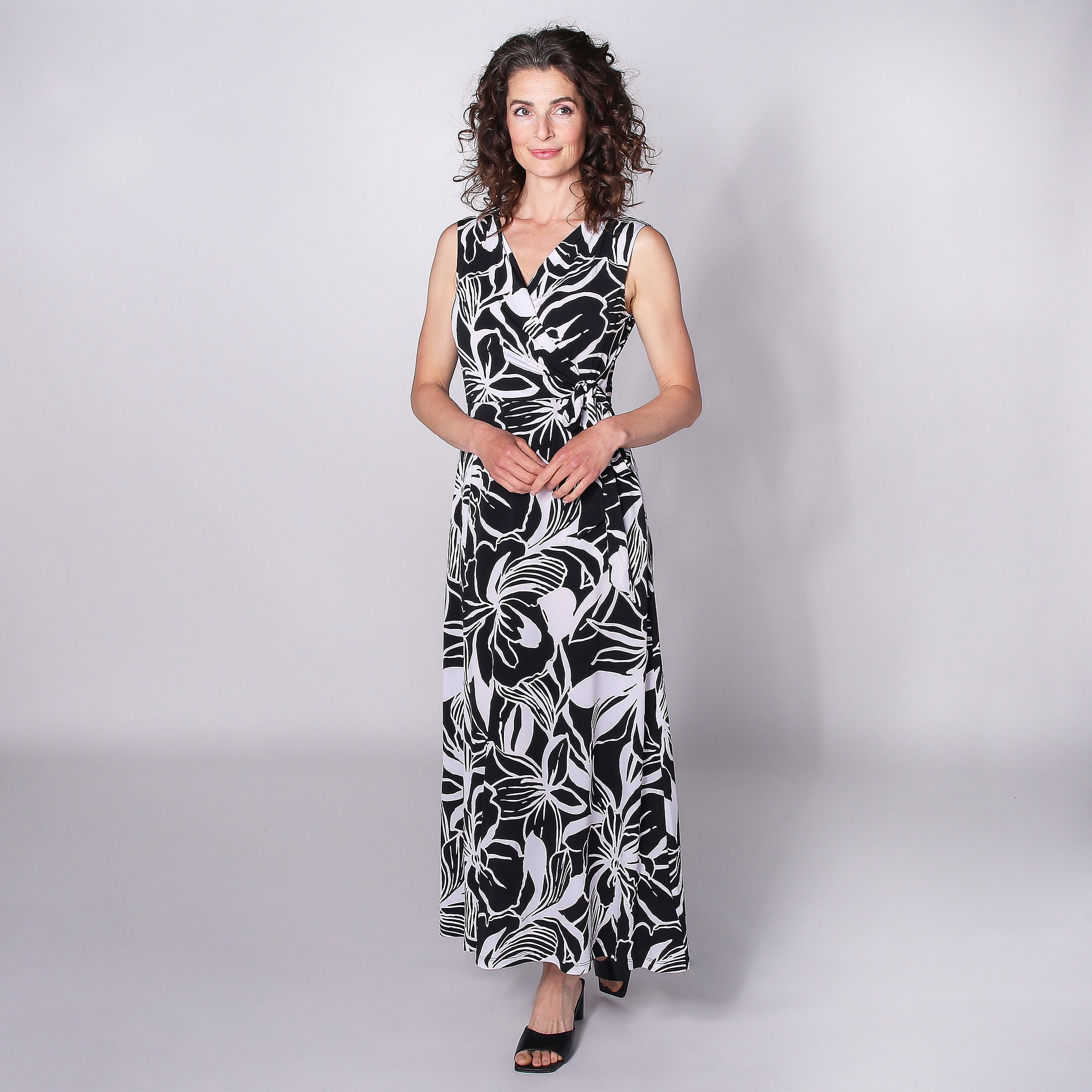 Nina Leonard Puff Print Maxi Dress