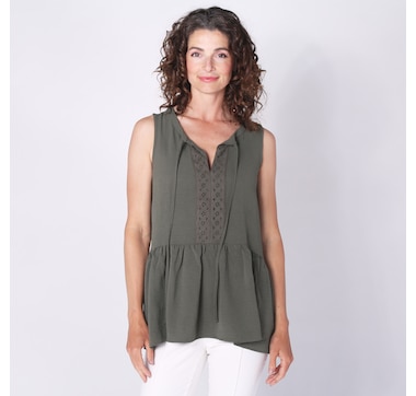 Nina Leonard Sleeveless Tie Keyhole Neck Top