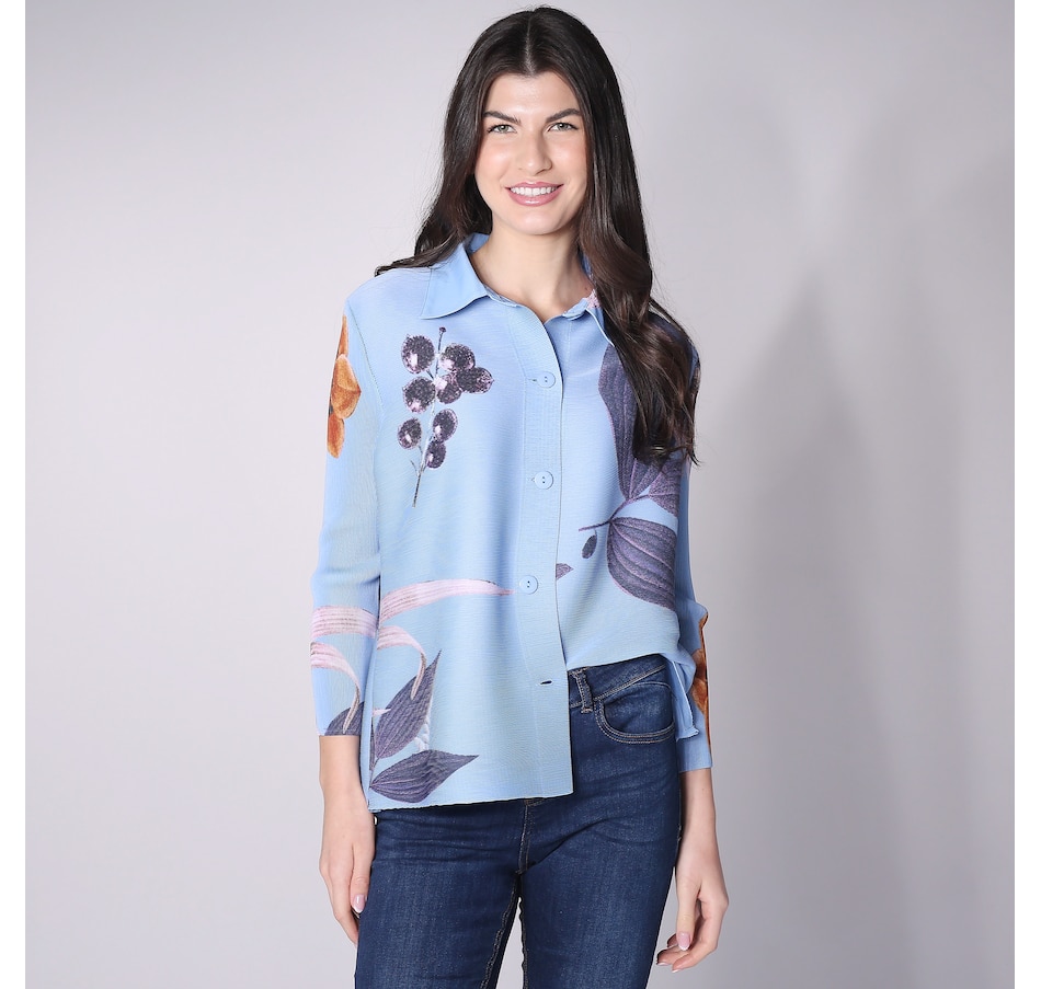 Image 247397_BLU.jpg, Product 247-397 / Price $94.88, Red Coral Plisse 3/4 Sleeve Blouse from Red Coral Fashions on TSC.ca's Fashion department