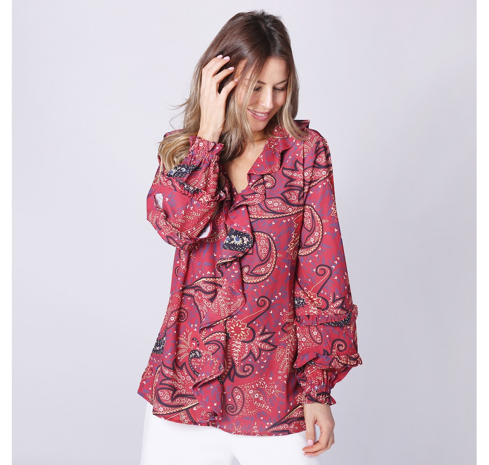 Image 247444_RED.jpg, Product 247-444 / Price $35.33, Guillaume Ruffle Front Georgette Blouse from Guillaume on TSC.ca's Fashion department