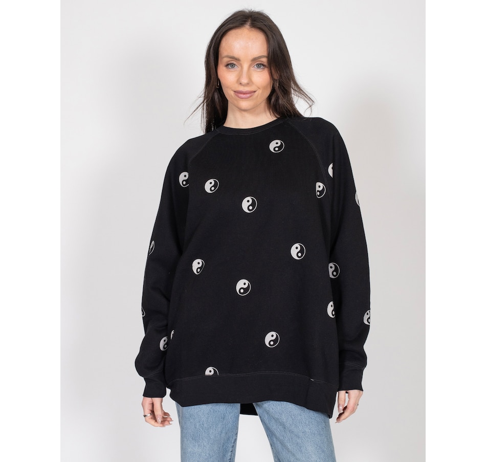 Image 247468_BLKOY.jpg, Product 247-468 / Price $69.88, Brunette The Label All Over Yin Yan Not Your Boyfriend's Crew Sweater from Brunette The Label on TSC.ca's Fashion department